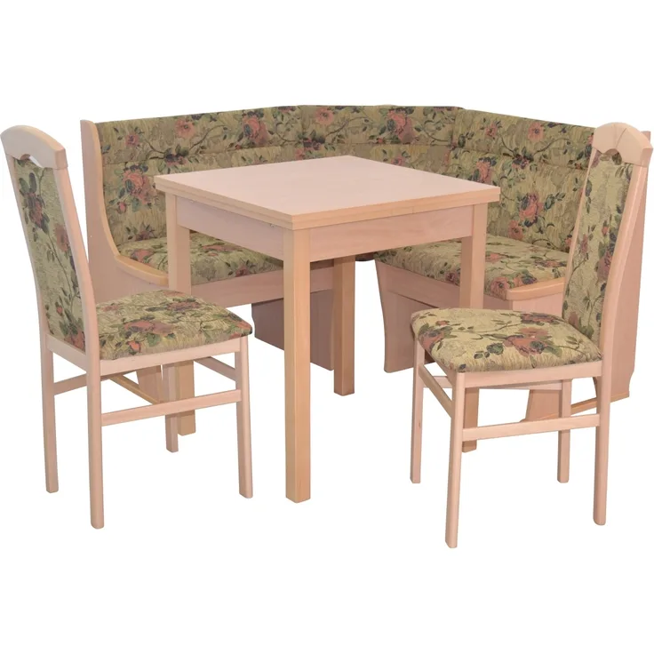 Kleine Eckbankgruppe "Anja 1B", buche / Stoff braun mit Blumendessin