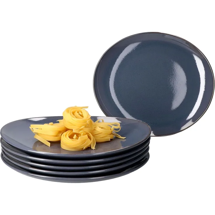 MÄSER Speiseteller Mäser 6x Natural Speiseteller oval Steingut große Ess-Teller blau
