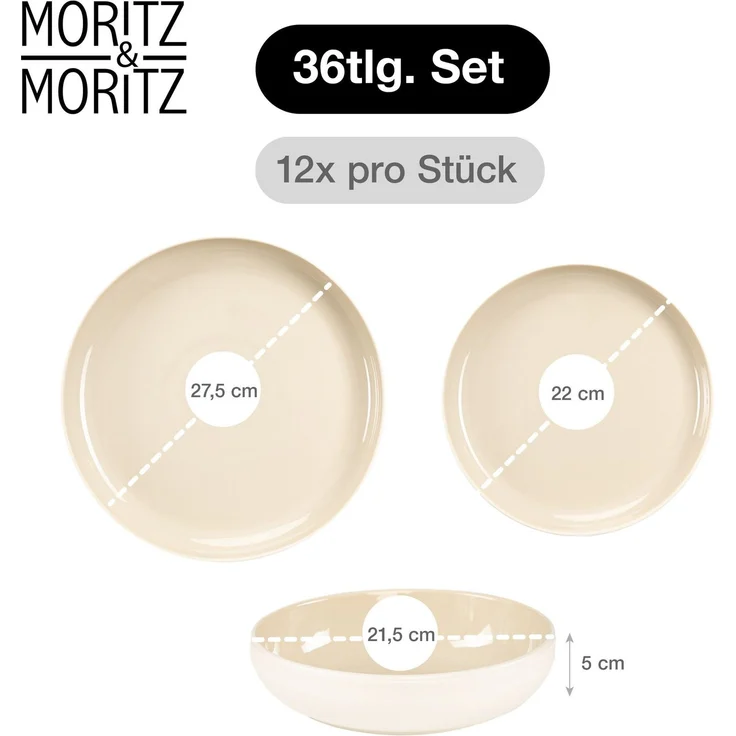 Moritz & Moritz Geschirr-Set CAVO Geschirrset - Sand (36-tlg), 12 Personen, Steinzeug, für 12 Personen aus Steinzeug – Bild 2