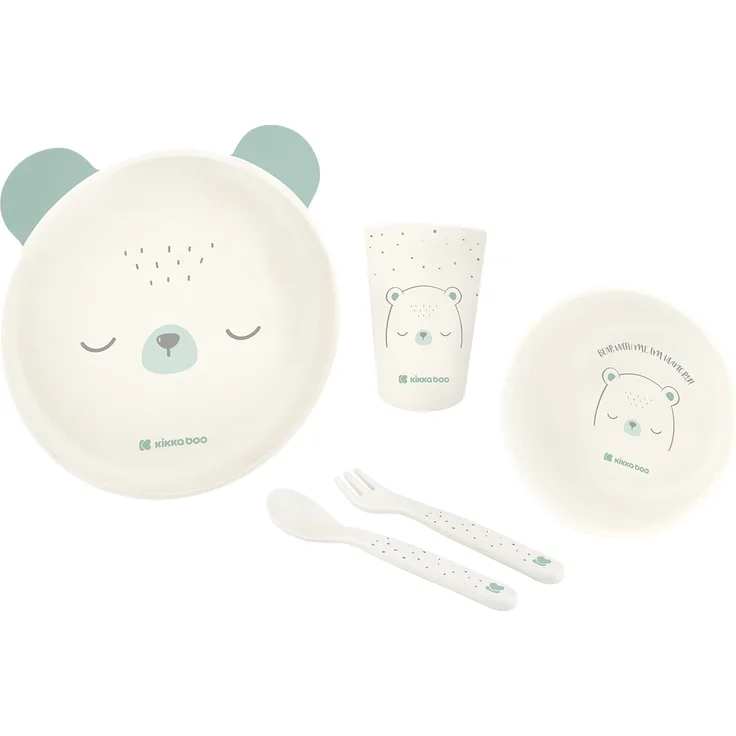 Kikkaboo Kindergeschirr Set Bear with me 5-teilig, Tiermotiv, Schale, Besteck grün
