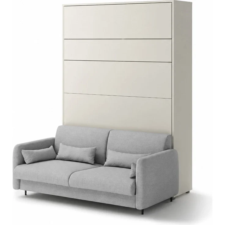MEBLINI Schrankbett BC-12 - 160x200cm Vertikal - Kaschmir/Grau mit Matratze - mit Sofa - Wandbett mit Lattenrost - Klappbett mit Schrank - Wandklappbett - Murphy Bed – Bild 1