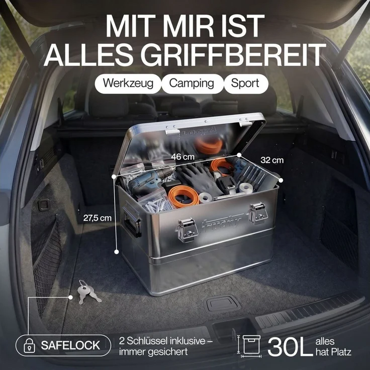 Trucky Allzweckkiste Aluminium Box mit Deckel Silber Alukiste Alu Kiste Abschliessbar – Bild 1