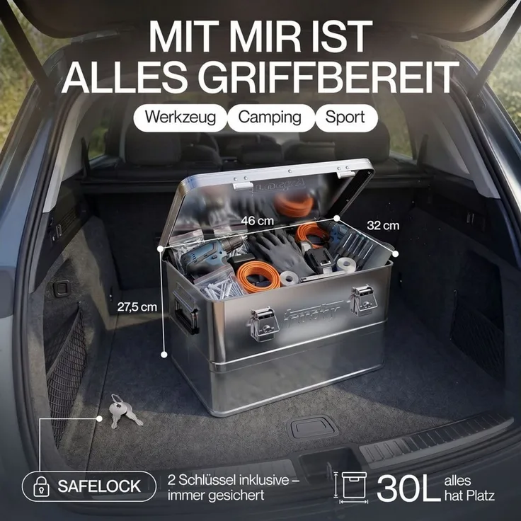 Trucky Allzweckkiste Aluminium Box mit Deckel Silber Alukiste Alu Kiste Abschliessbar