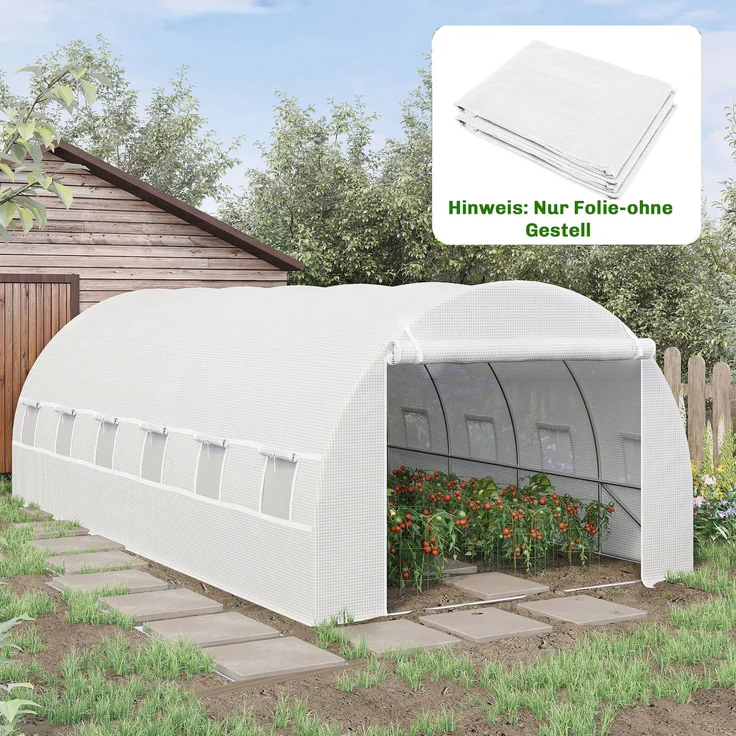 Outsunny Gewächshausfolie, PE, Weiß, 600L x 300B x 200H cm – Bild 2