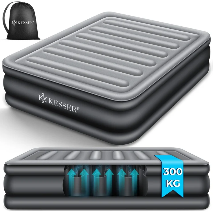 KESSER® Aufblasbare Matratze Luftbett mit eingebauter elektrischer Pumpe integrierte erhöhte aufblasbare Matratze für Übernachtungsgäste mit Aufbewahrungstasche Doppel, Grau / Anthrazit – Bild 1