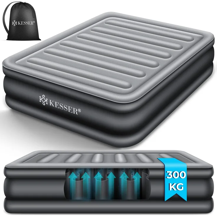 KESSER® Aufblasbare Matratze Luftbett mit eingebauter elektrischer Pumpe integrierte erhöhte aufblasbare Matratze für Übernachtungsgäste mit Aufbewahrungstasche Doppel, Grau / Anthrazit