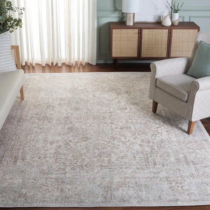SAFAVIEH Traditionell Teppich für Wohnzimmer, Esszimmer, Schlafzimmer - Evoke Collection, Kurzer Flor, Elfenbein und Taupe, 200x200 cm