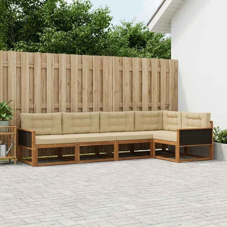 vidaXL Outdoor-Sofagarnitur 5 stk. 5-Sitzer Natur und Beige 3382556 – Bild 1