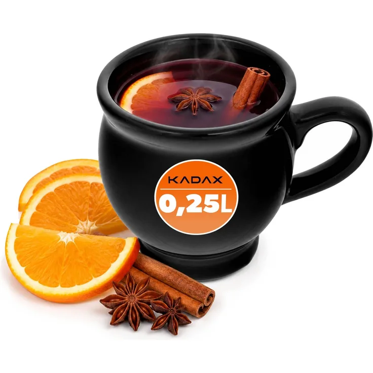 KADAX Steinzeugbecher für Glühwein, 250 ml, Schwarz