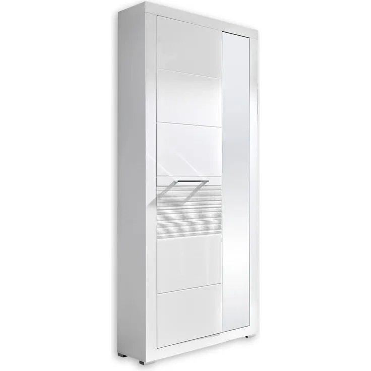 Garderobenschrank LIFE MDF Weiß Hochglanz geriffelt