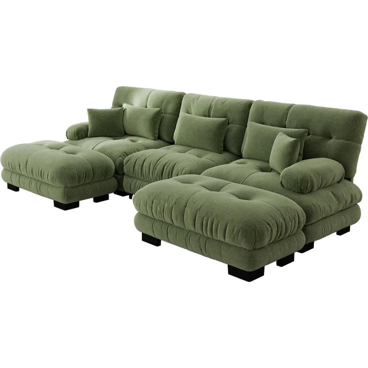 Wohnora-Luxuriöses Modulares Ecksofa - Übergroßes U-förmiges Cloud Couch für Wohnzimmer, Tiefensitz Verwandelbares Schlafsofa mit Ottoman, Chenille Grünes,H 81cm x T 313cm x B 145cm,Grün – Bild 2