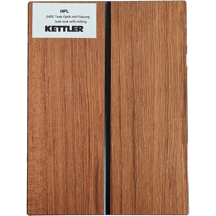 HPL Tischplatte 160cm x 95cm x 1,3cm, Teak Optik mit Fräsung, Wing Profil