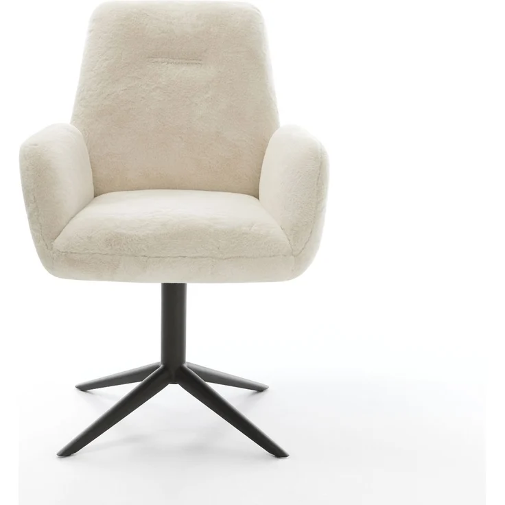 Drehstuhl Zoa-Flex Plüsch Creme-Weiß Fußkreuz Schwarz 360° drehbar Wippfunktion Taschenfederkern – Bild 2