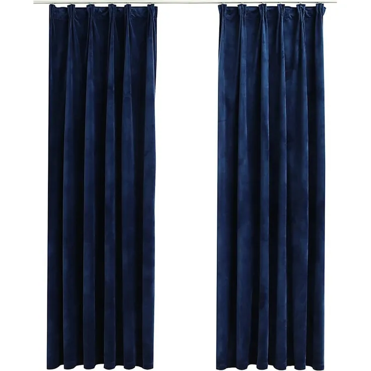 Verdunkelungsvorhänge | für Wohnzimmer & Schlafzimmer Haken 2 Stk. Samt Dunkelblau 140x225cm