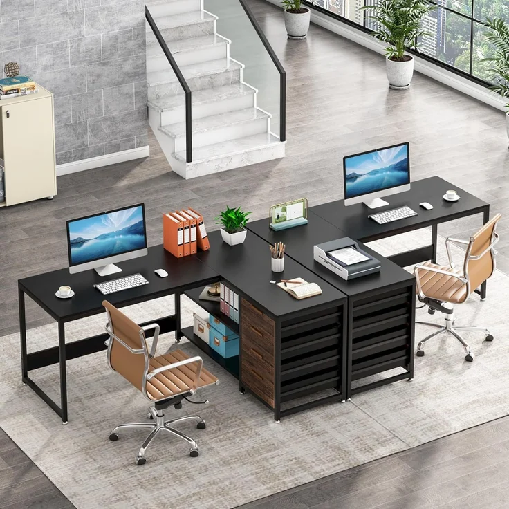 LITTLE TREE 59-Zoll-L-förmiger Schreibtisch mit Schubladen, großer Computertisch mit Ablagefächern, umkehrbarer L-förmiger Eckschreibtisch für das Homeoffice – Bild 4