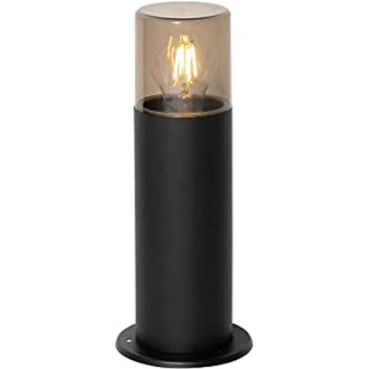 Qazqa Odense, Moderne Pollerleuchte für den Garten, schwarz mit Rauchglas, max. 15W, IP44, dimmbar, E27 Fassung, 30cm – Bild 3