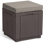Allibert by Keter Cube Hocker mit Stauraum, braun, inkl. Kissen, Deckel abnehmbar, flache Rattanoptik, wetterfest, 42 x 42 x 39 cm