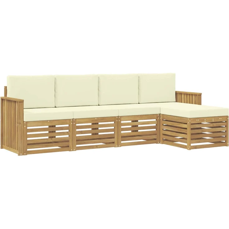vidaXL Outdoor-Sofagarnitur 5 stk. 5-Sitzer Weiß und Creme Polyester 3391670 – Bild 2