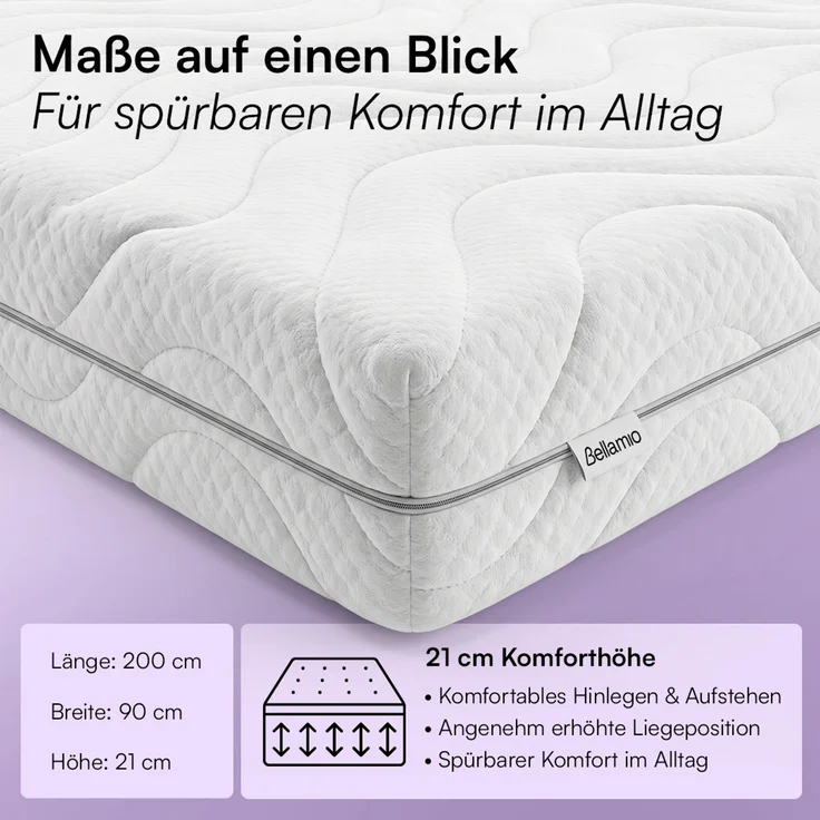 Bellamio 'Lift' Taschenfederkernmatratze 90x200cm, ergonomische 7 Zonen Matratze H3 mittelfest, punktelastisch, wendbar, atmungsaktiver & waschbarer Bezug, aus zertifizierten Materialien – Bild 6