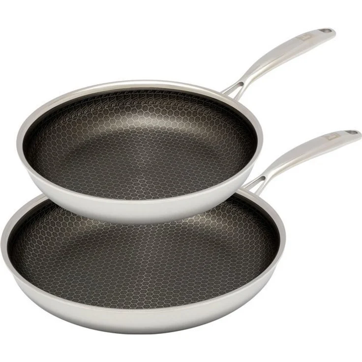 HENSSLERS Pfannen-Set, Edelstahl (Set, 2-tlg, 1x Bratpfanne Ø 24 cm, 1x Bratpfanne Ø 28 cm), 3-Schicht Material, Wabenstruktur und Antihaftbeschichtung, Induktion – Bild 4