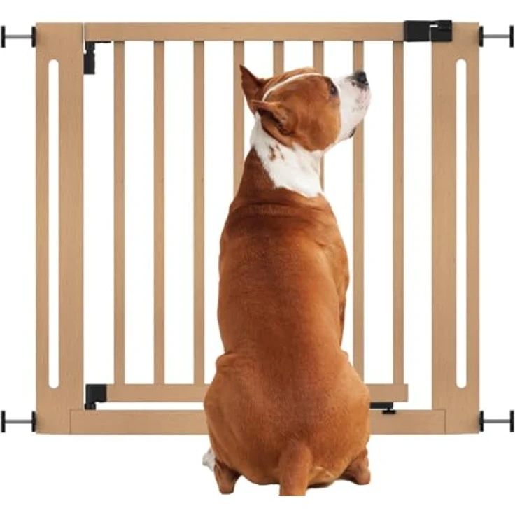 Bettacare Naturholz Elegance Treppenschutzgitter, Natur, 87cm - 95cm, Druckmontage Sicherheitsgitter, 65cm Extra Breite Türöffnung, Einteiliges Extra Breites Gitter für Welpen, Hunde und Haustiere – Bild 1