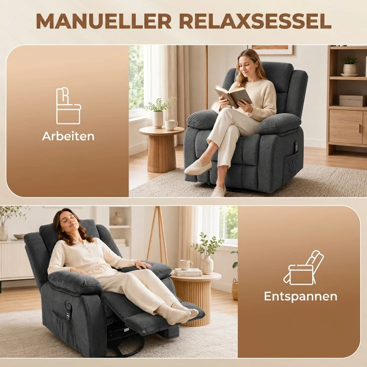 HOMCOM Relaxsessel, Polyester, Schaumstoff, Grau, 92 x 92 x 102 cm – Bild 5