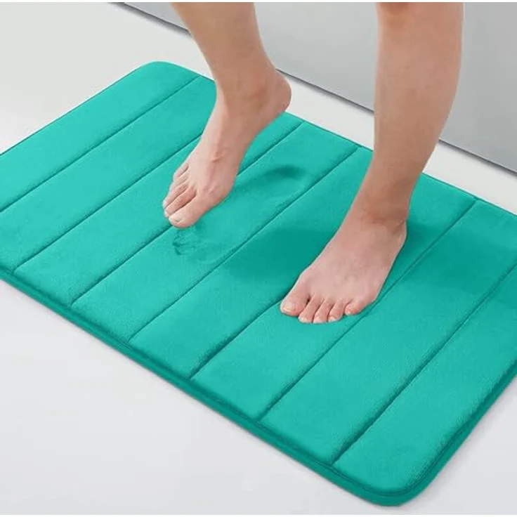Homaxy Memory Foam Badezimmer Badteppich Saugfähige Rutschfester Badvorleger Waschbar Badematte - 41x61 cm, Pfau Grün – Bild 2