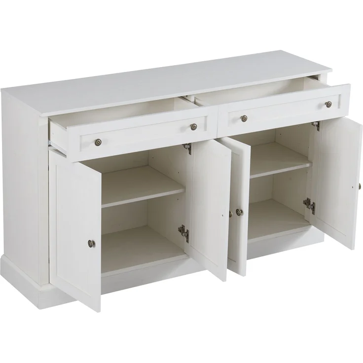 Sideboard Buffetschrank Weiß mit Naturholzplatte, 4 Türen & 2 Schubladen, großer Aufbewahrungsschrank für Küche Wohnzimmer Flur – Bild 8