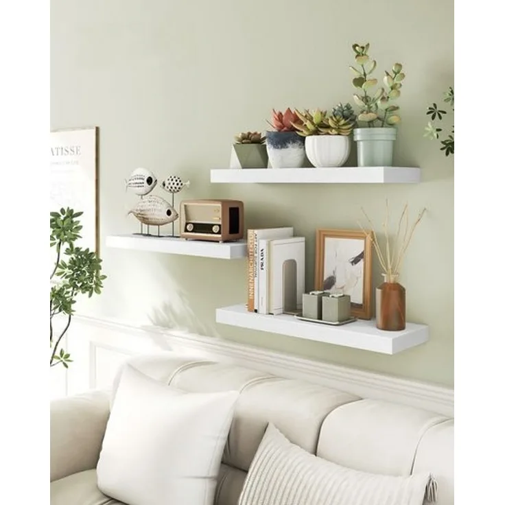 VASAGLE Wandregal, Schweberegal, 20 x 60 x 3,8 cm, für Bilderrahmen, schneeweiß