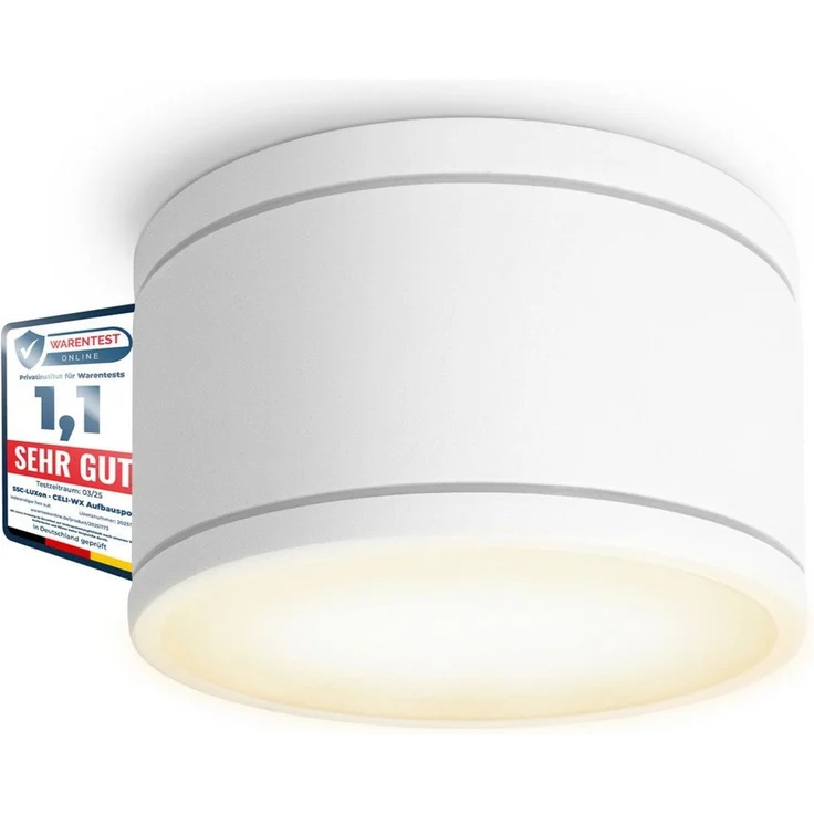 SSC-LUXon LED Außen-Deckenleuchte CELI-WX Aufbaustrahler IP44 flach in weiss mit LED GX53 dimmbar 6W, Warmweiß bis Tageslicht – Bild 1