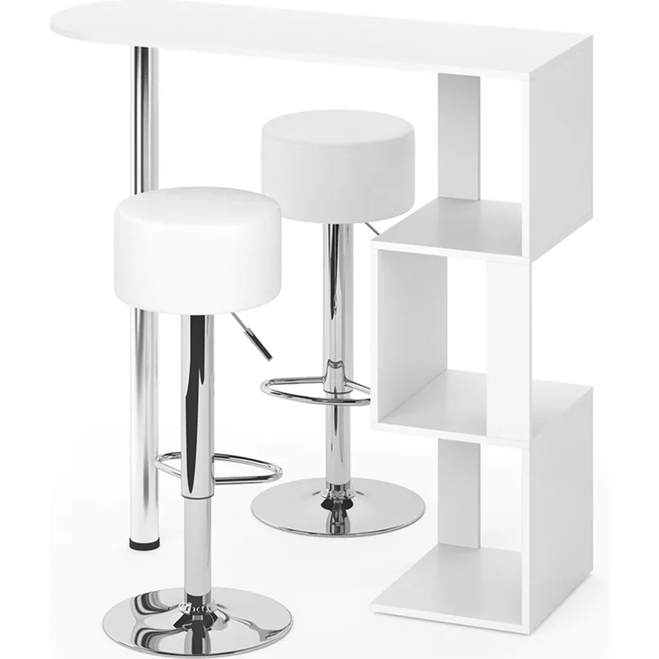 Bartisch-Set Vincent Weiß 113 x 39.8 cm mit 2 Barhockern Vicco