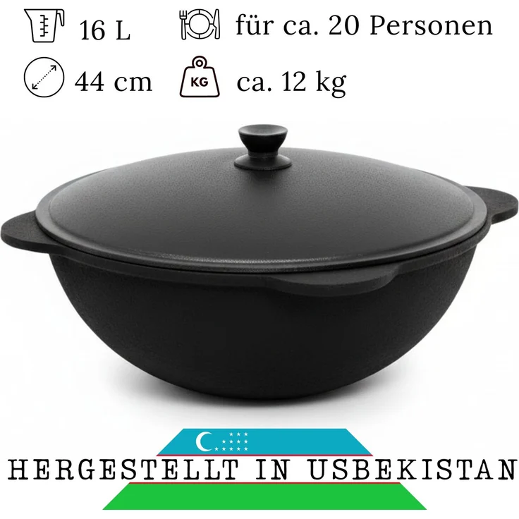 Utschag Ø44 2mm Stahl mit Abzugsrohr 16L Kazan Grillfächer Schaumkelle Suppenkelle Utschak Kasan Feldküche Außenküche Eintopfofen Gulaschkanone – Bild 9