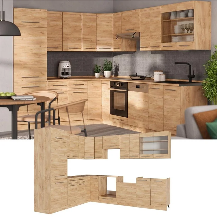 Eckküche Fame-Line Goldkraft Eiche/Goldkraft Eiche 287 x 227 cm ohne Arbeitsplatte Vicco – Bild 5