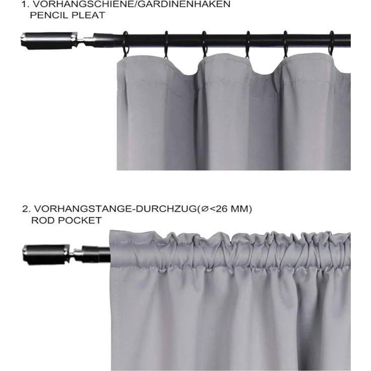 Woltu Gardine (2 St), Kräuselband für Schiene, Thermo-/Verdunklungsvorhang – Bild 5