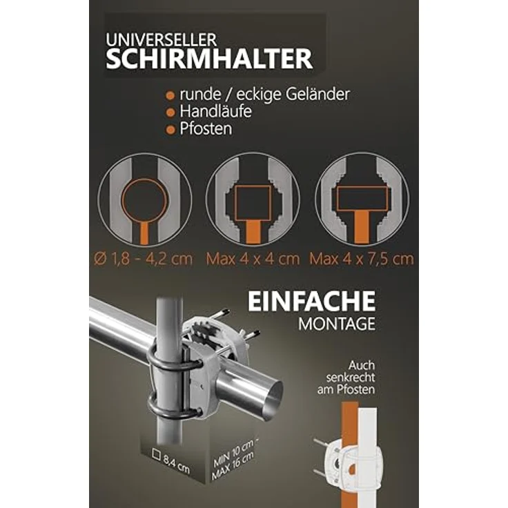 4smile Sonnenschirm Balkon SunnyShade - Sonnenschutz Balkon 3-in-1 SET, Taupe - UPF 50+ Sonnenschirm rechteckig 200x125 cm + Sonnenschirmhalter Balkongeländer + Sonnenschirm-Schutzhülle – Bild 6