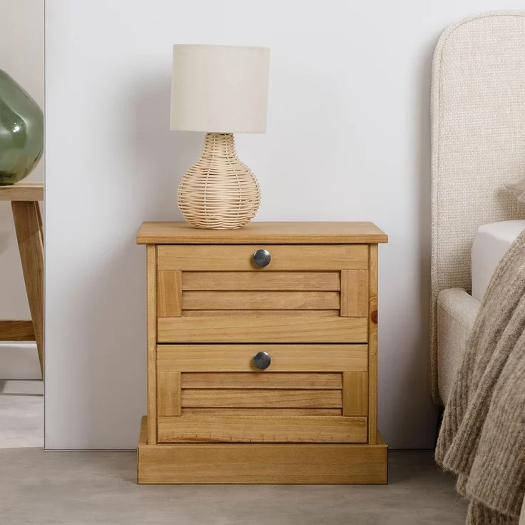 IDIMEX Nachtkommode VENETA, Nachtkonsole mit 2 Schubladen im Landhausstil Lamellendesign natur – Bild 2
