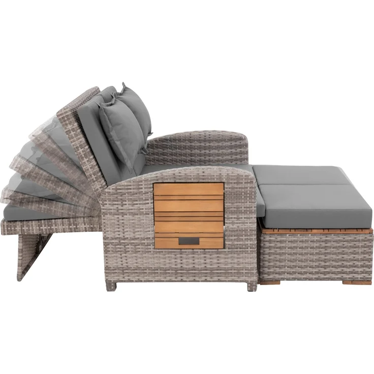 Greemotion 'Bahia Tobago' Rattan-Lounge mit Bettfunktion inkl. Hocker, Grau, 117 x 93 x 74 – Bild 8