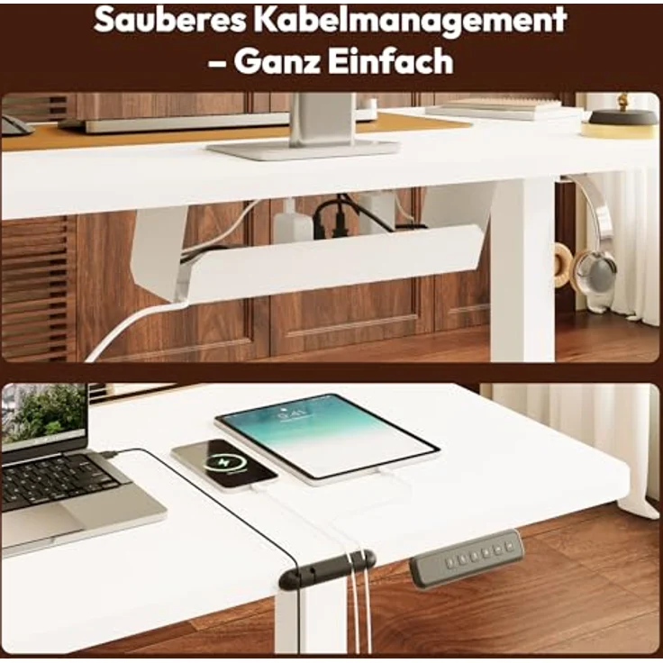 SANODESK Höhenverstellbarer Schreibtisch mit Komplett Tischplatte, Elektrischer Ergonomischer Schreibtisch, Steh-Sitz Bürotisch für Homeoffice, 120x60 cm, Weiß – Bild 12