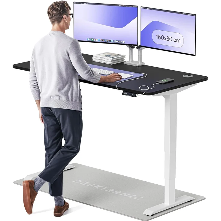 Höhenverstellbarer Schreibtisch - Höhenverstellbar Elektrisch mit Flüsterleisem Dual-Motor & Touchscreen - Hohe Tragfähigkeit - Stehtisch von Desktronic, Weiß + Schwarz, 160x80 cm – Bild 1