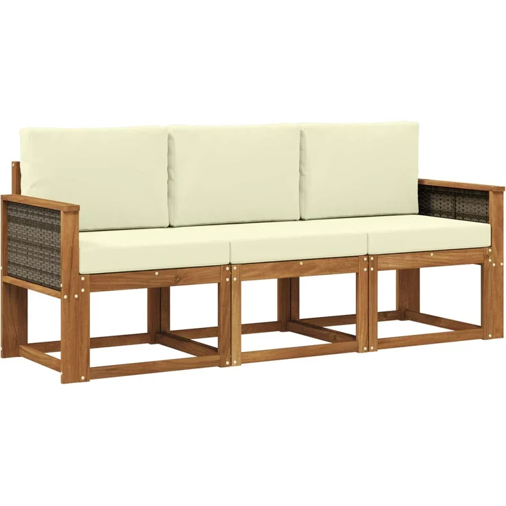 vidaXL Outdoor-Sofagarnitur 3 stk. 3-Sitzer Natur und Creme 3384946 – Bild 2