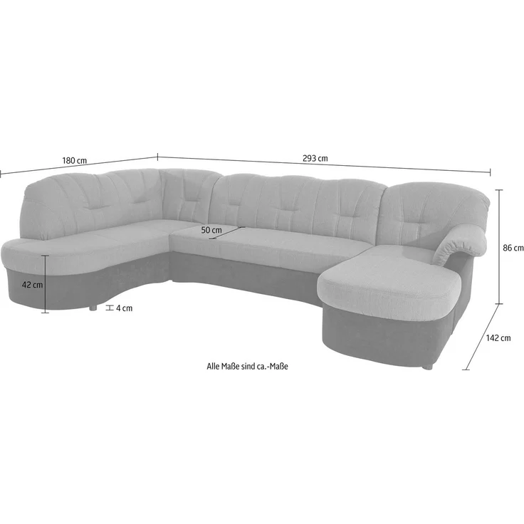 DOMO collection Wohnlandschaft Flores auch in Leder-Bezug, B/T/H: 293/180/86 cm, U-Form, 3 Teile, wahlweise mit Bettfunktion, wahlweise mit Federkern – Bild 3