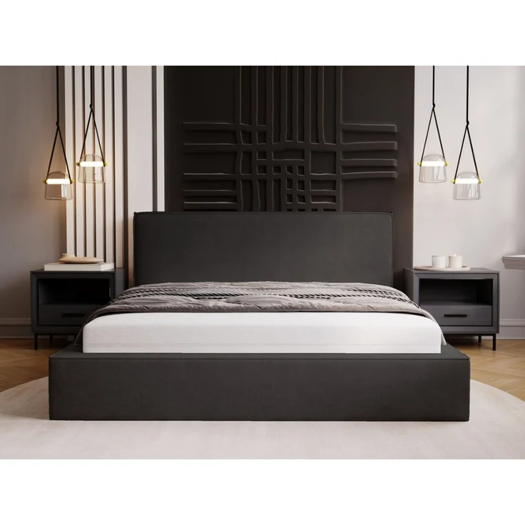 GRAINGOLD Monaco Doppelbett 180x200, Polsterbett mit Bettkasten und Kopfteil, Velour-Stoff, Dunkelgrau – Bild 4