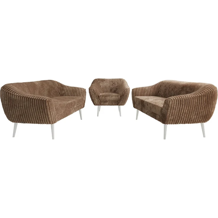 Wohnzimmerset, Möbelset PIRS 3-3-1, Armlehnen, Wellenfederung, weiße Füße, Dreisitzer Sofas mit Sessel, Polstermöbel Set - Braun Cord – Bild 7