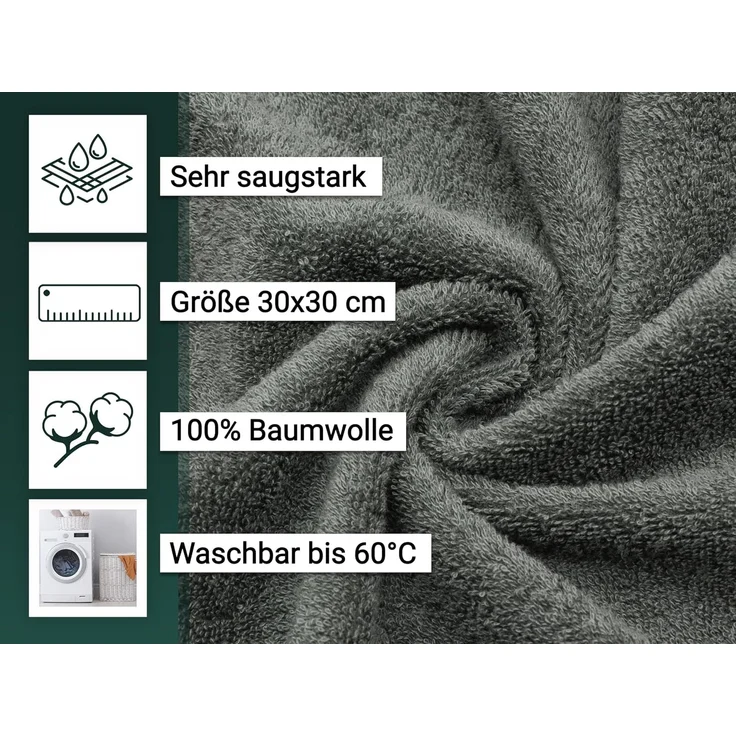 ZOLLNER 10er Set Seiftücher 30x30 cm Baumwolle 500 g/qm grau – Bild 2