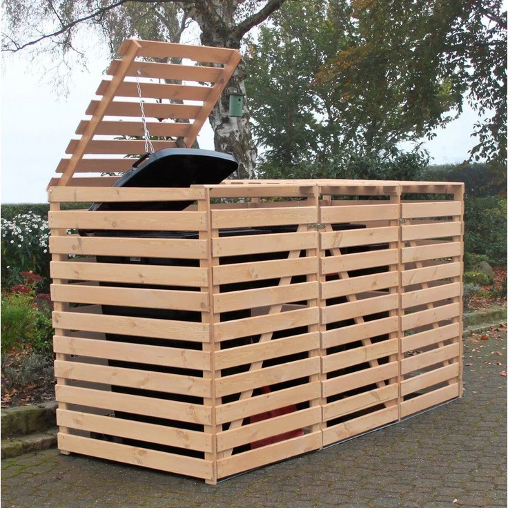 promadino Mülltonnenbox Vario V, für 3 x 240 l, holzfarben – Bild 1
