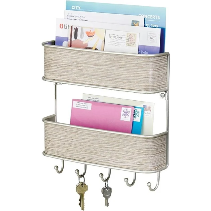 Schlüsselbrett Ablage grau Holz Schlüsselboard Briefablage Wandorganizer mDesign – Bild 2