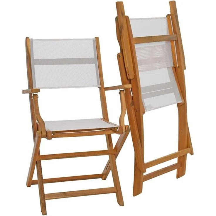 Estexo 2er Set Garten-Klappstuhl, Akazienholz natur / Textil weiß, 54 x 56 x 90 cm – Bild 2