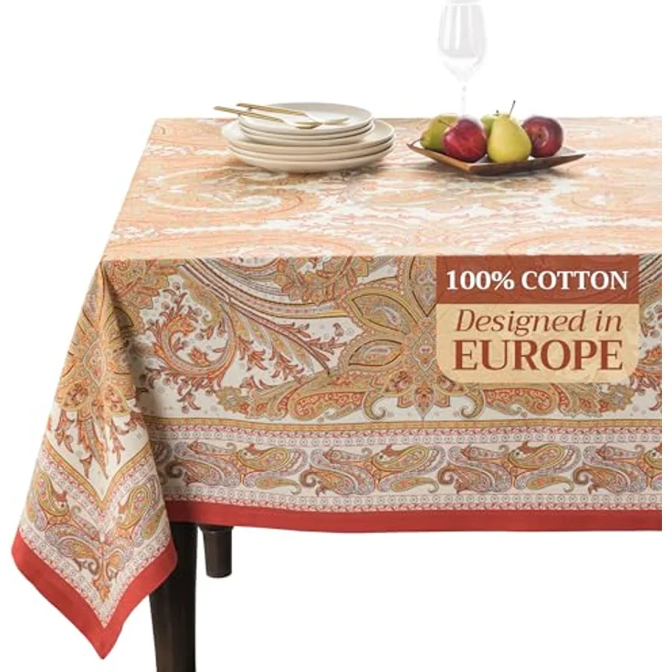 Maison d' Hermine Kaschmir Paisley Tischdecke aus 100% Baumwolle für Küche, Esszimmer, Tischdekoration, Partys, Hochzeiten, Thanksgiving, Weihnachten (rechteckig, 152,4x228,6 cm) – Bild 1