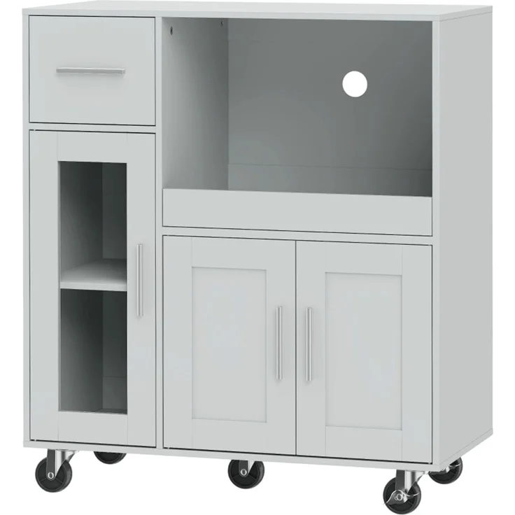 EINHOM Küchenschrank auf Rädern, Mobile Küchenkommode mit Ablagen, Schubladen, Verstellbarem Regal, Kabelloch, Grau – Bild 1