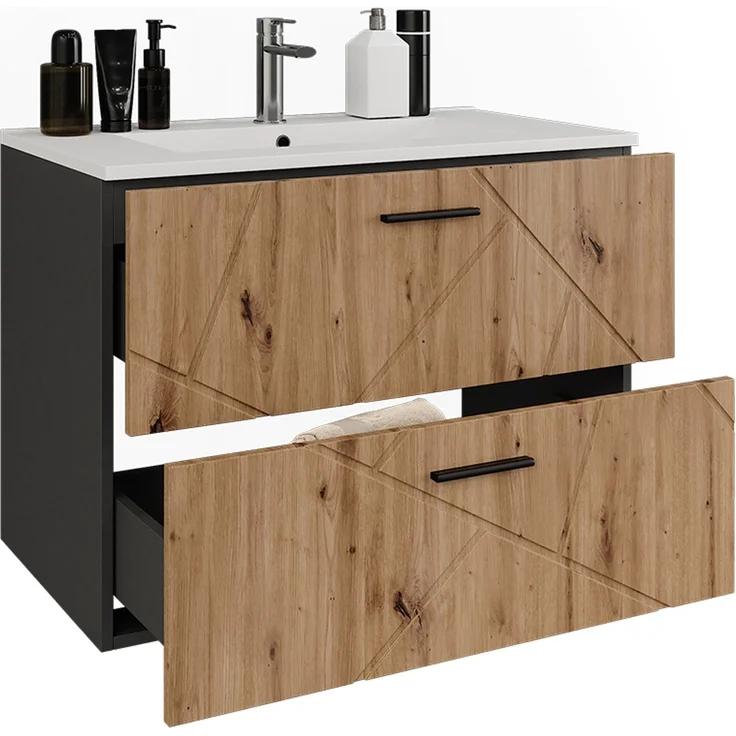 Waschbeckenunterschrank Irma Anthrazit/Goldkraft Eiche 2-teilig Vicco – Bild 5